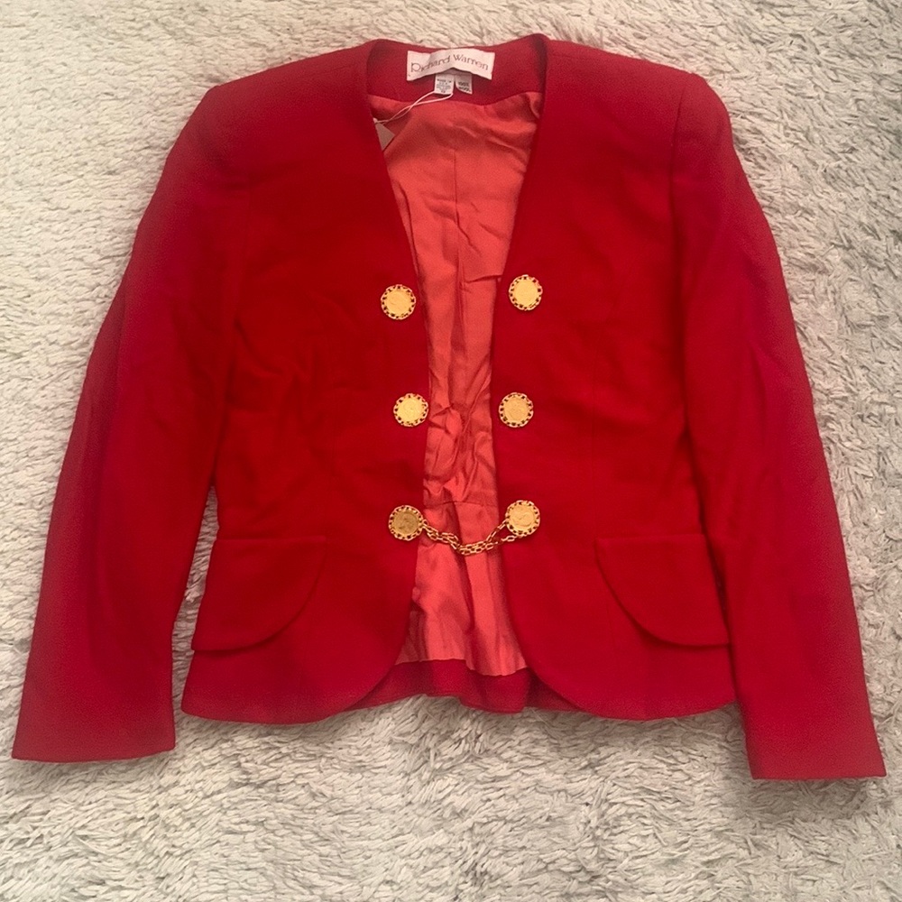 VINTAGE 80s Red Chain Drape Blazer